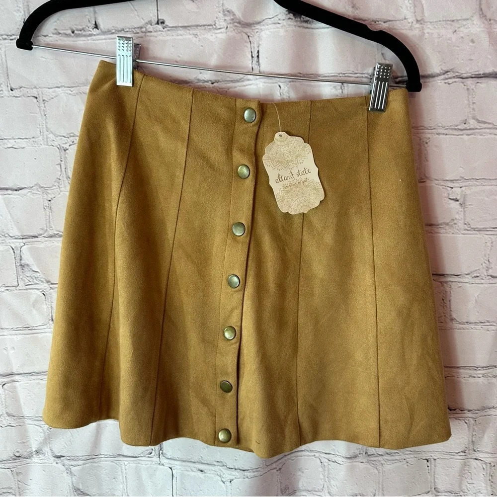 NWT altar'd state caramel tan mini skirt sz XS snap close down front
